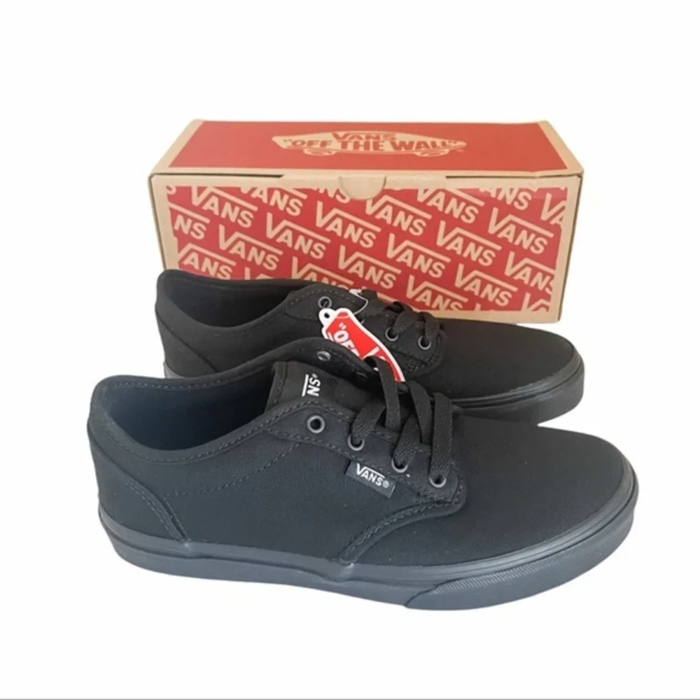 Vans Atwood Canvas Skate Shoes Sneakers Lace Up Black on Black‎ Youth Size 13.5